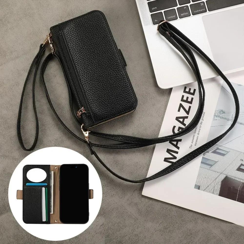 Étui de téléphone avec dragonne pour Galaxy S25 Ultra S24 FE S23 S22 S21 S20 Plus A55 A35 A15 A54 Portefeuille Fentes pour cartes Coque miroir