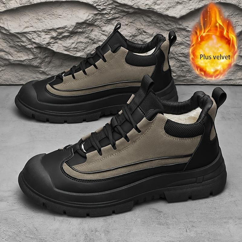 Fashionable and Versatile Snow Boots for Men, Winter Plush Warm High Top Cotton Shoes, Outdoor Non Slip Workwear Boots