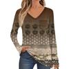 Women's Fashion Long Sleeve V-Neck Pullover Printed T-Shirt Top With Pocket