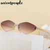 Small Metal Frame Hexagon Rimless Sunglasses Women  Luxury Brand Design Polygon Sun Glasses For Ladies Retro Eyewear Shades