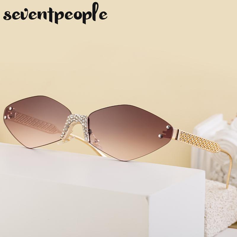 Small Metal Frame Hexagon Rimless Sunglasses Women  Luxury Brand Design Polygon Sun Glasses For Ladies Retro Eyewear Shades