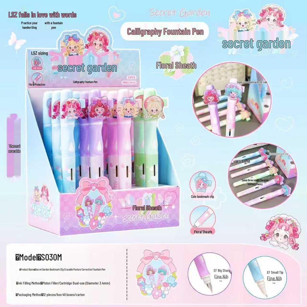 Heat Erasable Fountain Pen Set with Cute Bookmarks and Refillable Cartridge for Students