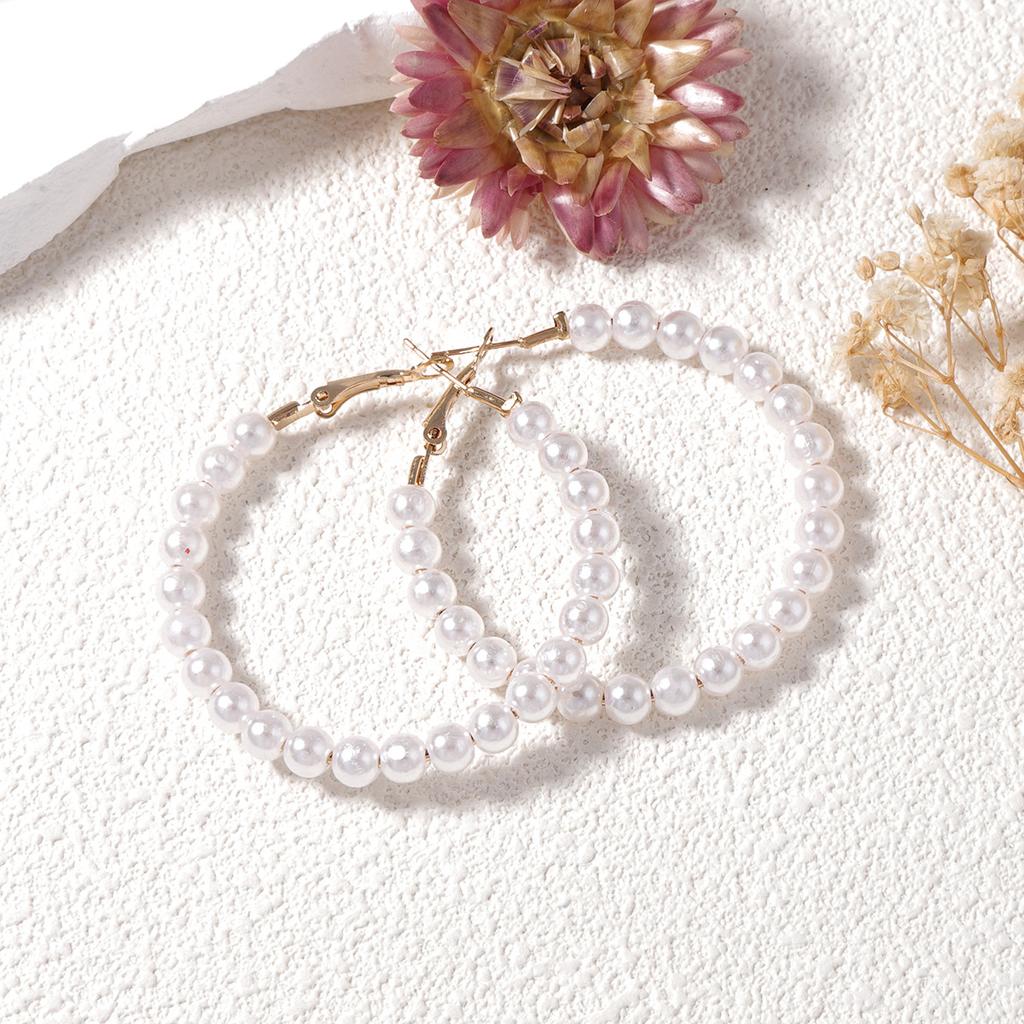 Simple Baroque Fashion Personality Geometric Three-piece Imitation Pearl Earrings Set Versatile Daily Commuter Women