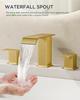 Bathroom Waterfall 3 Holes Basin Faucet, 2 Handles Cold Hot Water Mixers Sink Taps Black Chrome Brushed Gold