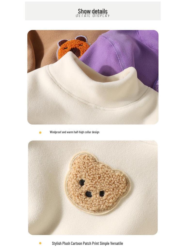 Children's Fleece-Lined Base Layer Shirt, Unisex, Autumn/Winter, Semi-High Collar