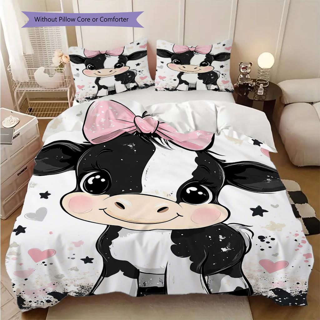 Cow Pattern Bedding Quilt Set Quilt Cover Pillowcase Home Decoration Birthday Gift (1 * duvet cover + 2 * pillowcase, without core)