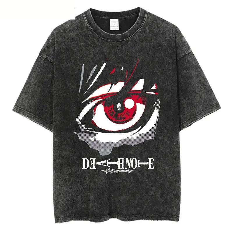 

Classic Anime Death Note Graphic Washed Oversized Tshirts Women Men Heavyweight Cotton Streetwear Short Sleeved Female Male Tee S