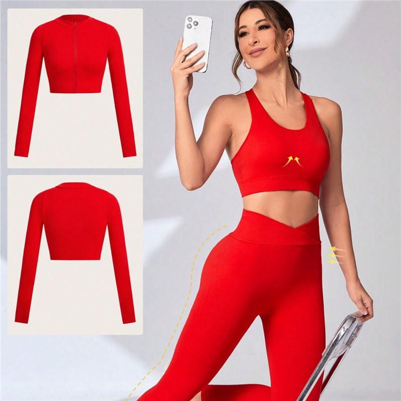

Women s Sporty High-End Yoga Set - Quick-Drying Summer Fitness Outfit Small червоний