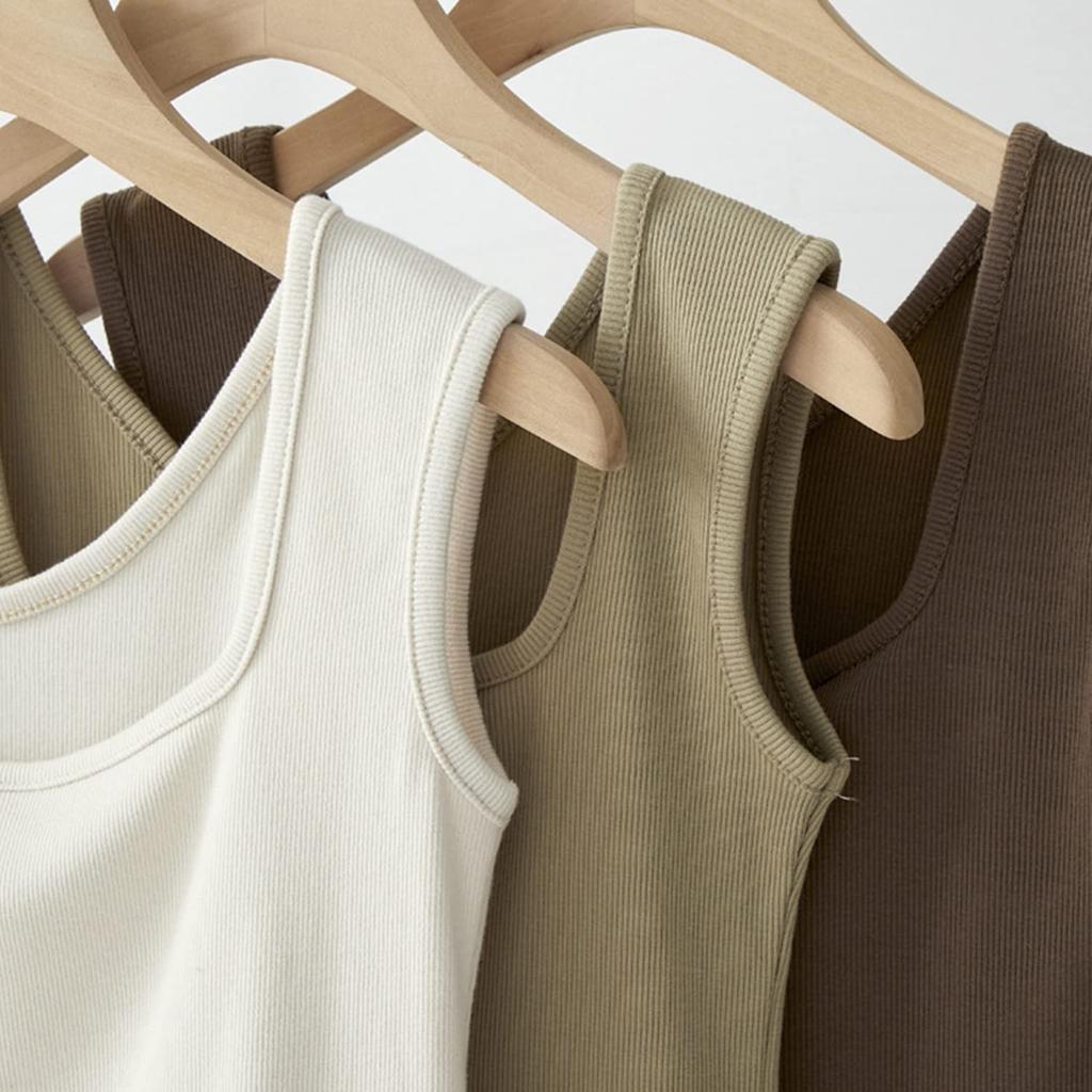 KISBINI Ribbed Tank Undershirt with Underarm Basic Summer Sleeveless Dark Gray and Size L Women's Top, Coverage, Square/V-Neck, Underwear, Wear,