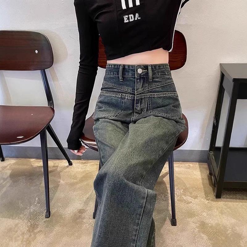 

Cement Gray High-Waist Women s Straight-Leg Jeans: Slimming, Stylish Narrow to Wide-Leg for Spring and Autumn 2025 Medium