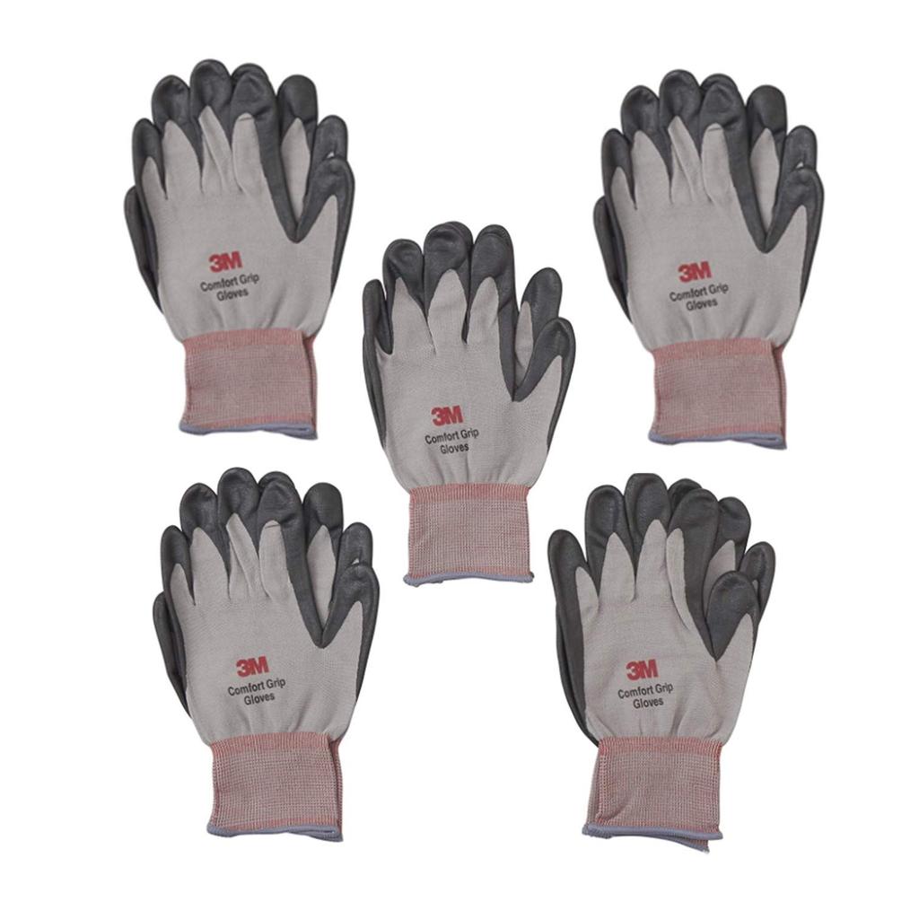 3M Comfort Grip Work Gloves, Gray, XL, 5-Pack (GLOVE-XL-5P)
