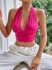 Sexy Black Backless Deep V-neck Halter Top Women Summer Sleeveless Slim Club Party Crop Tops Fashion Y2K Solid Streetwear Clothes