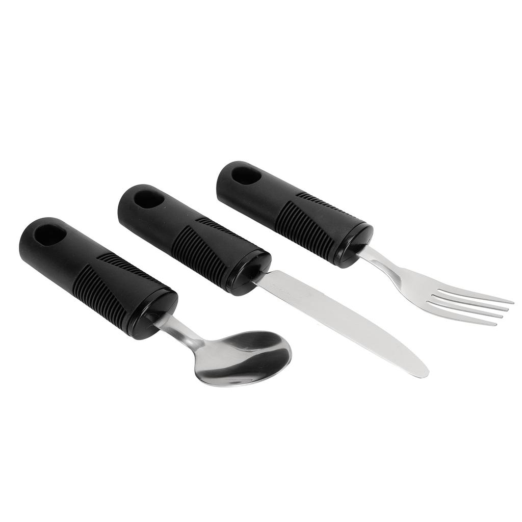 3pcs Household Utensils Stainless Steel Wide Rubber Handle Spoon Fork Set Utensils