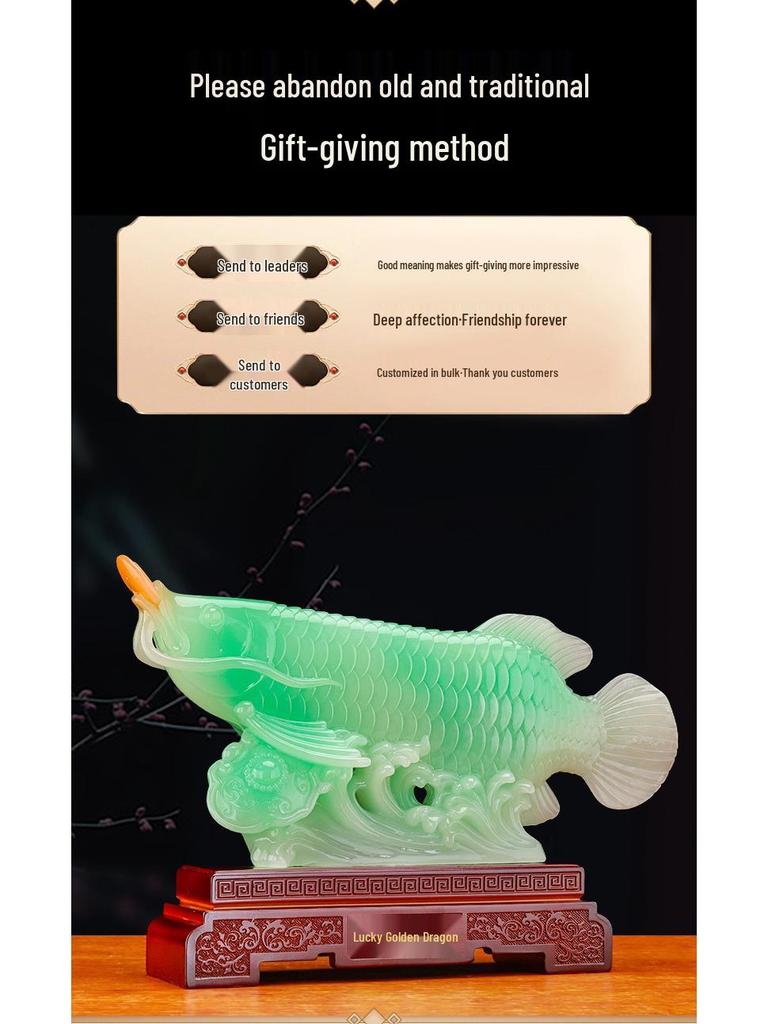 Golden Wealth Dragon Arowana Resin Ornament - Home & Office Decor Gift.