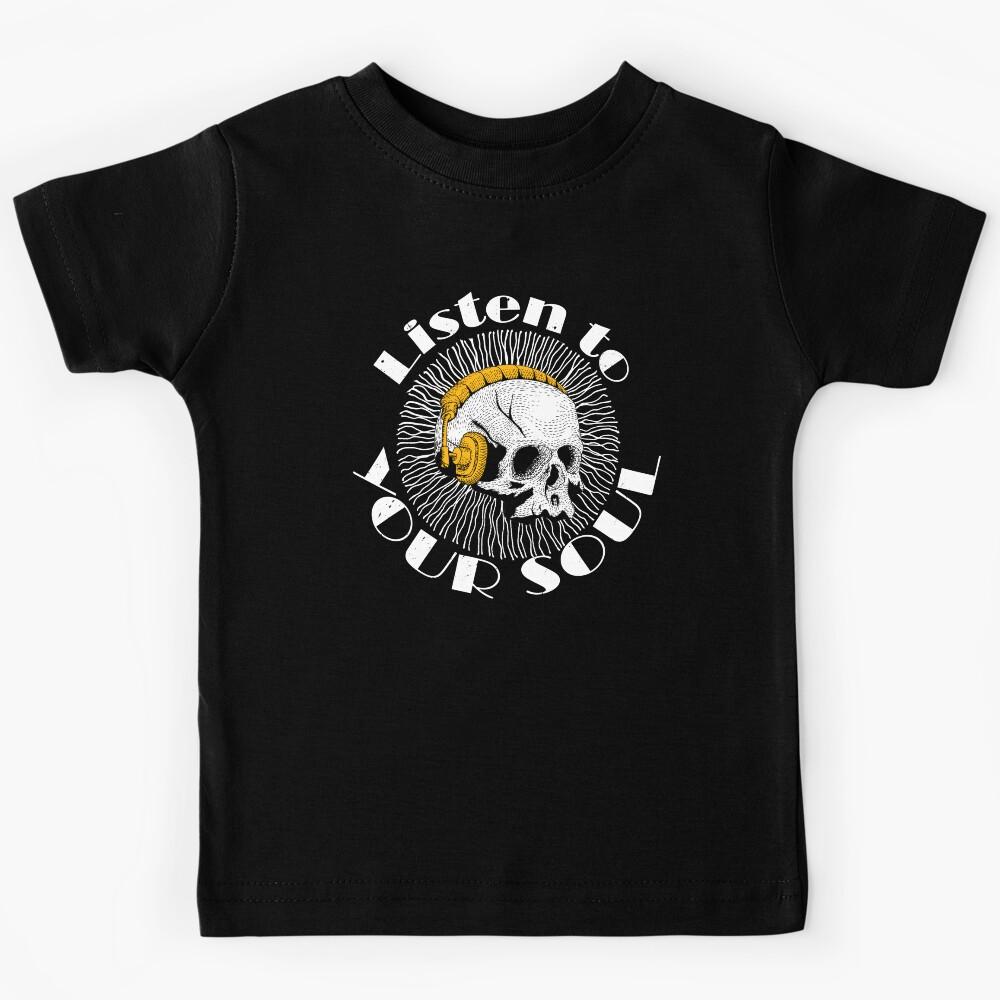 Listen To Your Soul Skull Headphones Vintage Music Design Kids T-Shirt 120