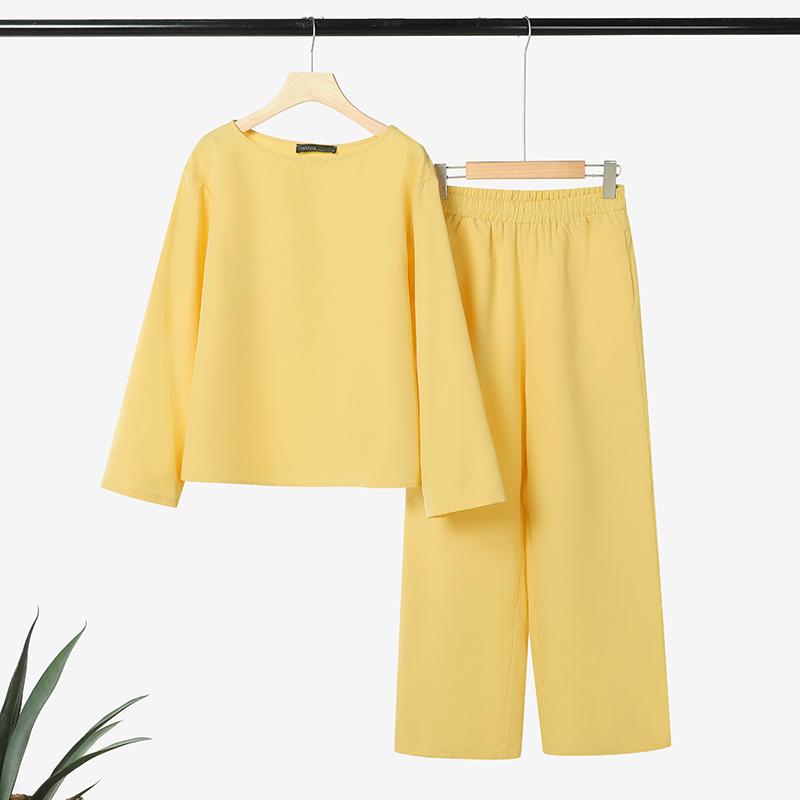 

ZANZEA Женская блузка с длинным рукавом и брюки повседневный комплект из двух частей 5XL