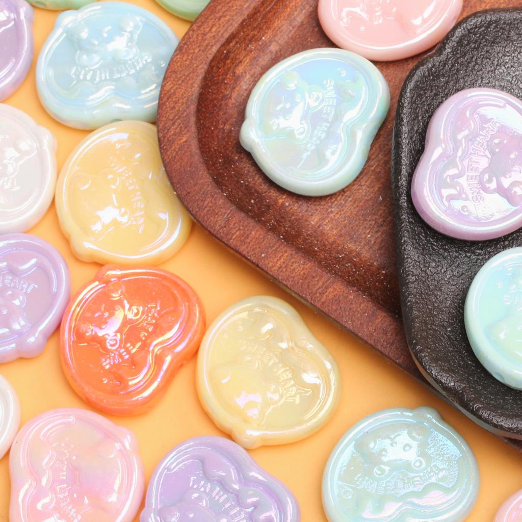 7pcs 24*28mm Acrylic UV Color Plating Love Heart Bear Loose Beads DIY Jewelry Accessories For Bracelet Earring Making