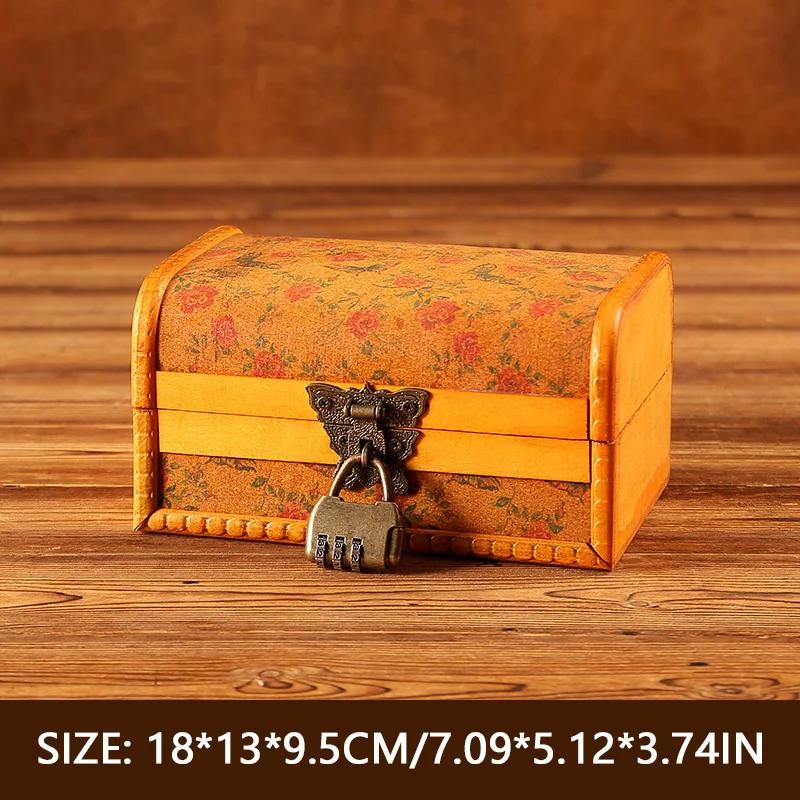 Retro Wooden Jewelry Box Antique Storage Treasure Chest with Lock Medieval Vintage Suitcase Necklaces Organizer Antique Gift Box