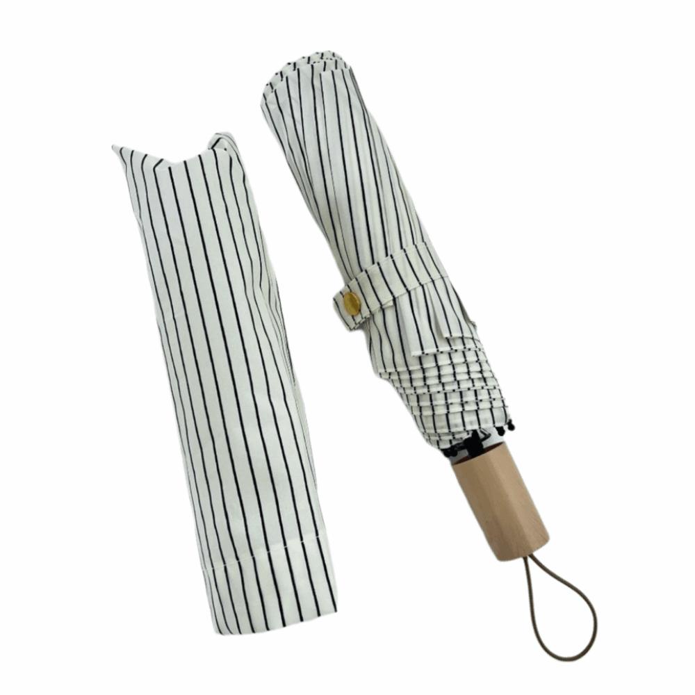 INS Striped Folding Umbrella Sun Rain Dual-Use Hand Operated Parasol Beach Use
