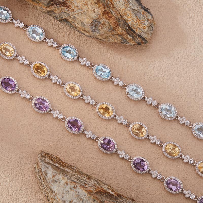 Argento Sterling 925 Colore Gioielli Tesoro Citrino Naturale Ametista Topazio Bracciale Donna