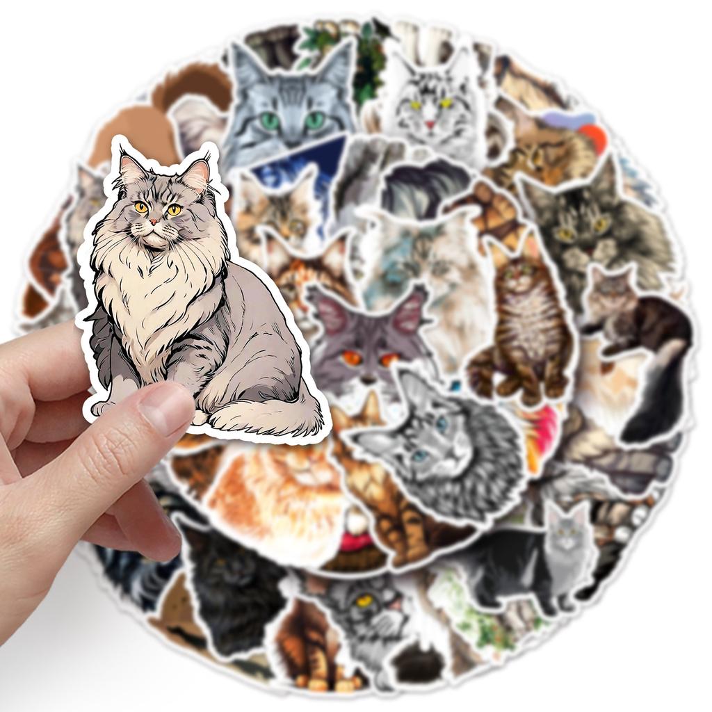 50pcs Maine cat graffiti stickers personalized cross-border cartoon cute cat decoration mobile phone luggage creative stickers