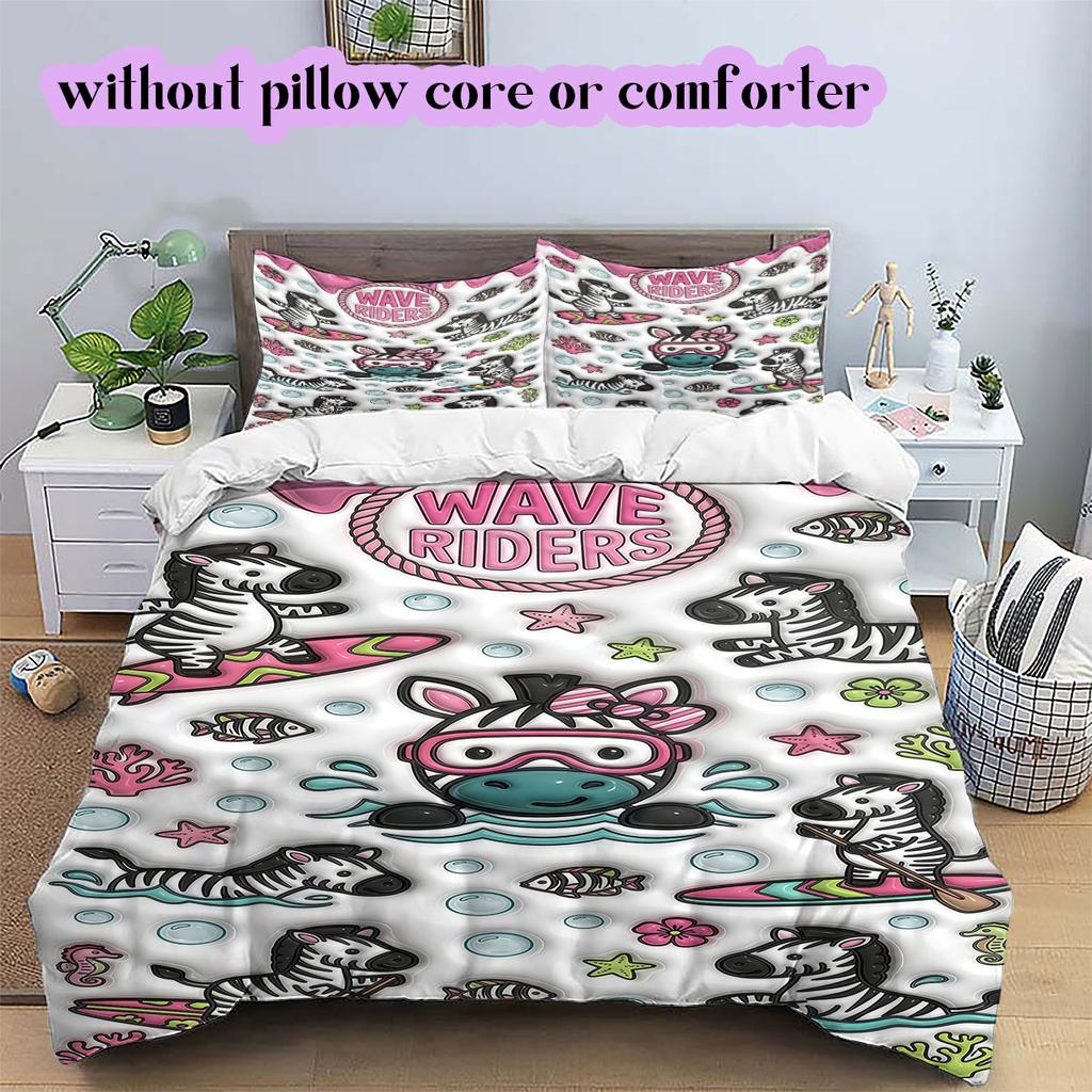 Cute animals surfing Pattern Bedding,Quilt Set Quilt Cover Pillowcase Home Birthday Gift (1*duvet cover+2*pillowcase,without core)