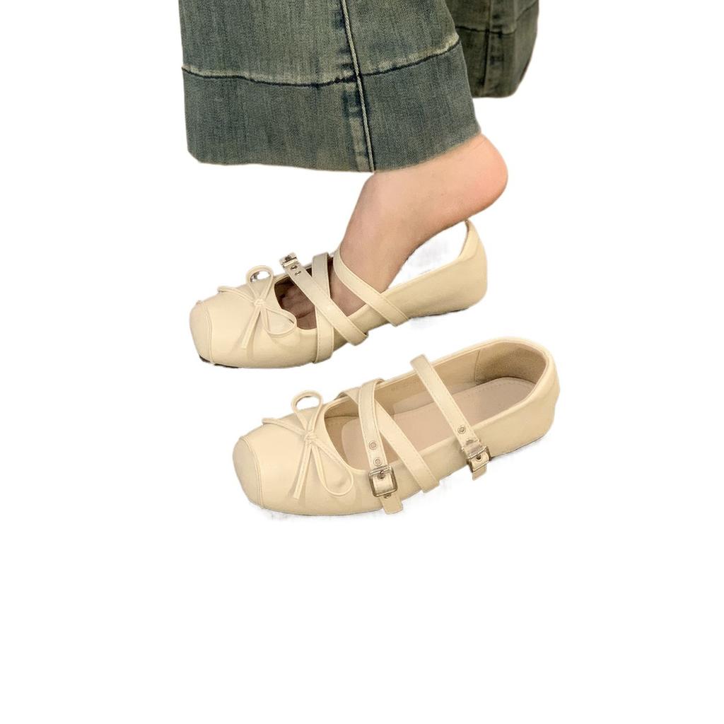 Soft-soled version~ Silver square-headed Mary Jane shoes for women's 2025 new French temperament ballet versatile small leather shoes