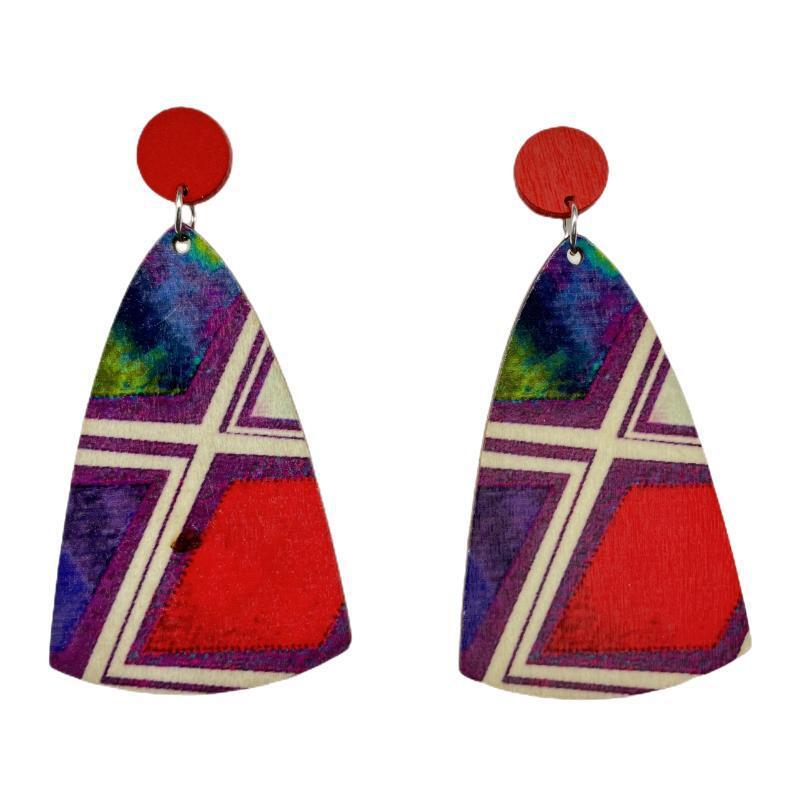 Bohemian Long Earrings with Colorful Striped Wooden Design