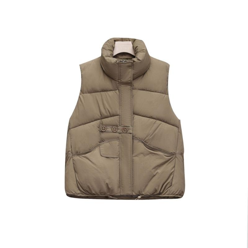 Winter Baumwollweste Damen Kurz Temperament Baumwollweste Locker Stehkragenweste Vielseitige Baumwollwestenjacke