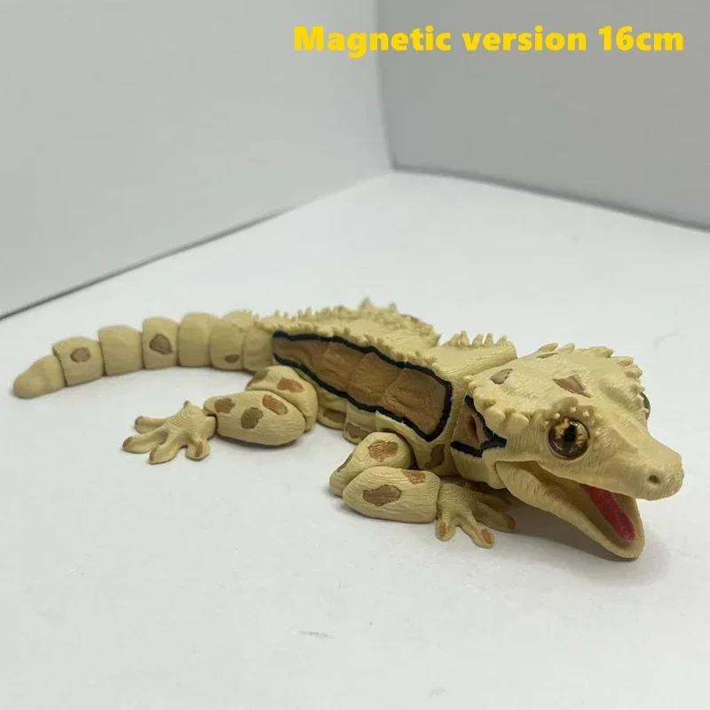 3D Geprinte Crested Gecko Figuur met Beweegbare Gewrichten Hagedis Koelkastmagneet Bureauornament Woonkantoor Decoratie voor Reptielenliefhebbers