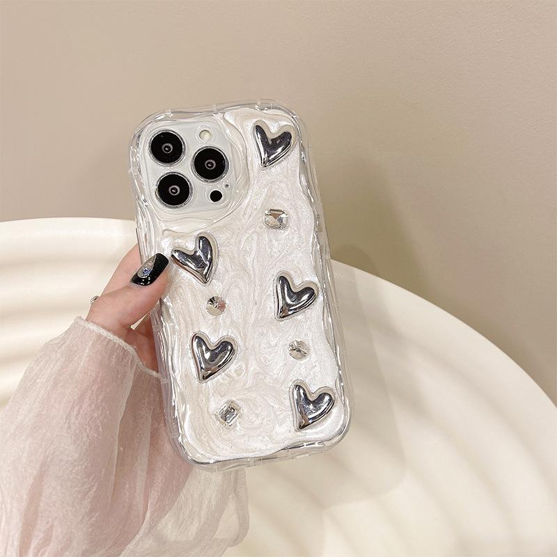 Galvanisiertes Silber Schleife Liebe Handyhülle für Apple 17 Promax Rundumschutz für IPhone 16 Strass Ins