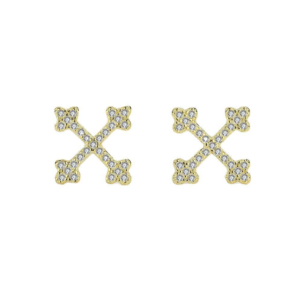 

POMOiii INS Wind S925 Стерлинговое серебро Серьги Женская сеть Красная Личность Крест 14K Позолоченные серьги Геометрические серьги Ювелирные изделия