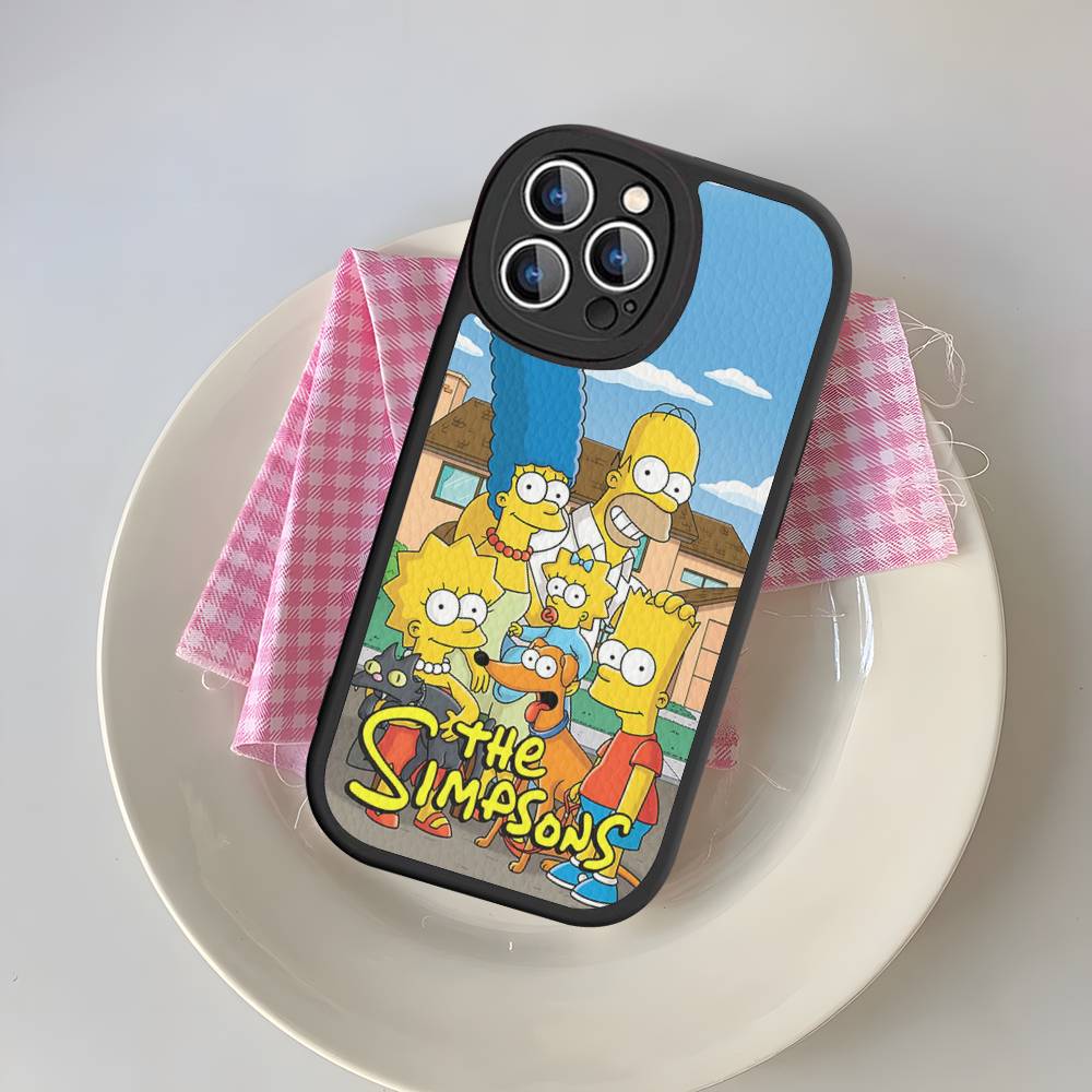 Vtipný kreslený S-Simpsons kryt na telefon pro iPhone 16 15 14 13 Pro Max 11 12 Plus Kožený silikonový obal