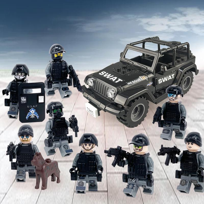 Военная полиция набор строительных блоков SWAT миниатюрный внедорожник Humvee мелкие детали собранная игрушка сумка 4.5cm height