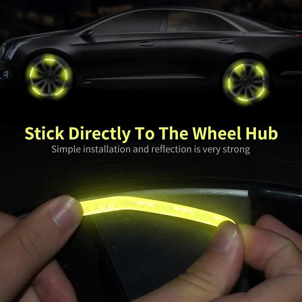 New 10pcs Car Wheel Hub Reflective Sticker Tire Rim Reflective Strips Luminous Sticker for Night Driving Car-Styling Accessories
