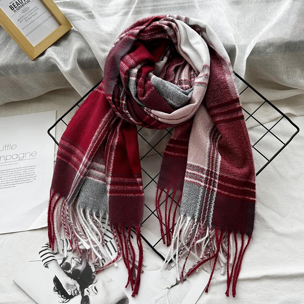 Extra Long Imitation Cashmere Plaid Scarf for Women Winter Fashion Tassel High End Shawl Literary Men's Scarf