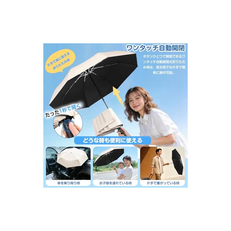 Folding Parasol [2026 New Model - 8 Ribs] Lightweight, Compact, One-Touch Automatic Opening and Closing, Windproof Design, UV Protection UPF50+, Rain