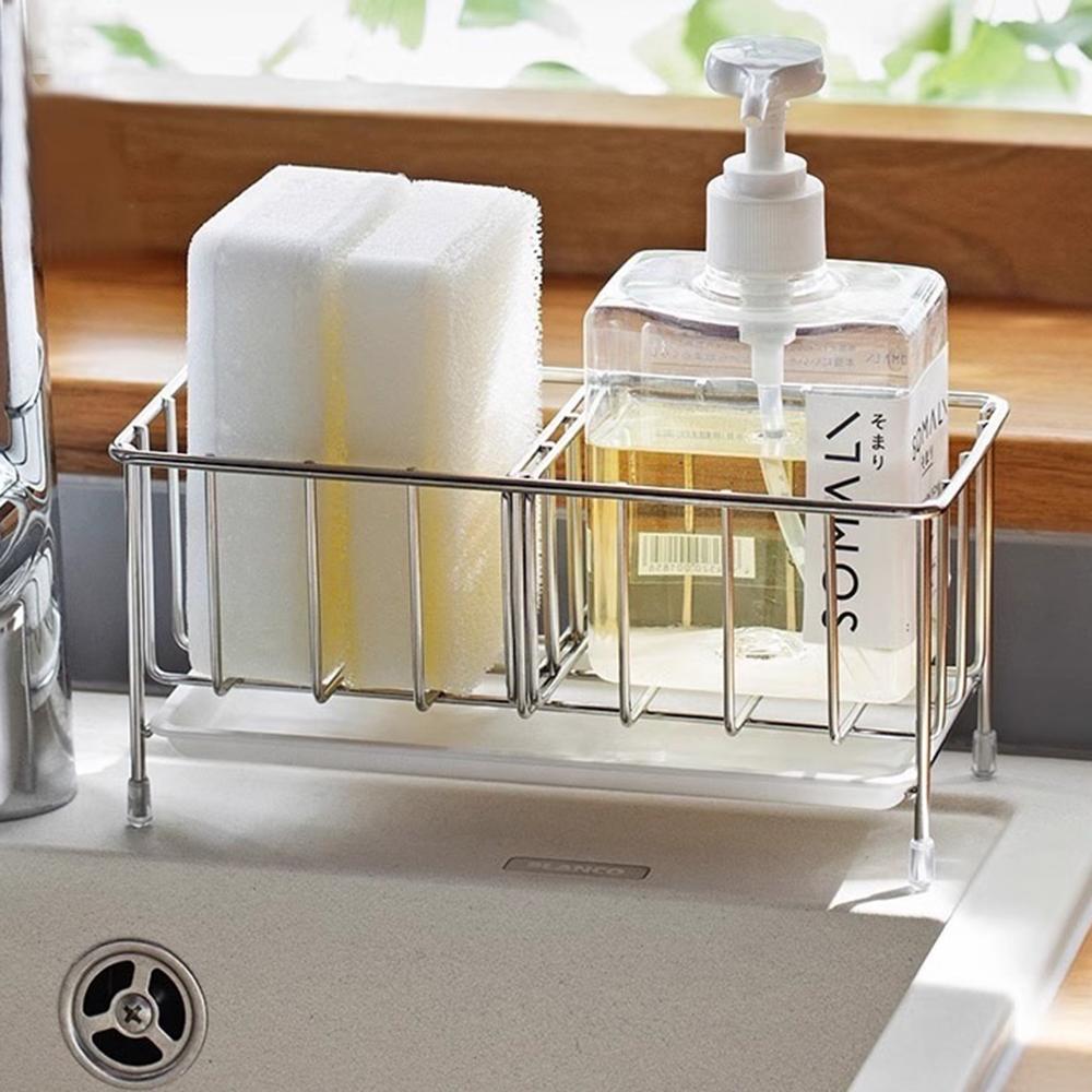 1 Stainless Steel Table Top Drain Rack, Household Adjustable Sink Storage Rack, Suitable For Kitchen, Bathroom, Sponge Storage