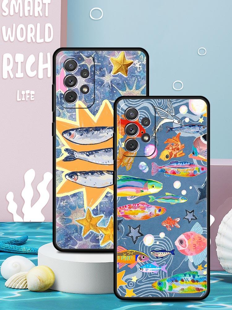 Blue Ocean Fish Phone Case for Samsung Galaxy A55 A35 A17 A07 A15 A13 A25 A51 A71 A72 A73 A32 A52 A52S A41 5G Soft TPU Shell Bag