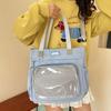 Zipper Transparent Pocket Handbag Large Capacity Canvas Shoulder Bag Sweet Itabag  Girl