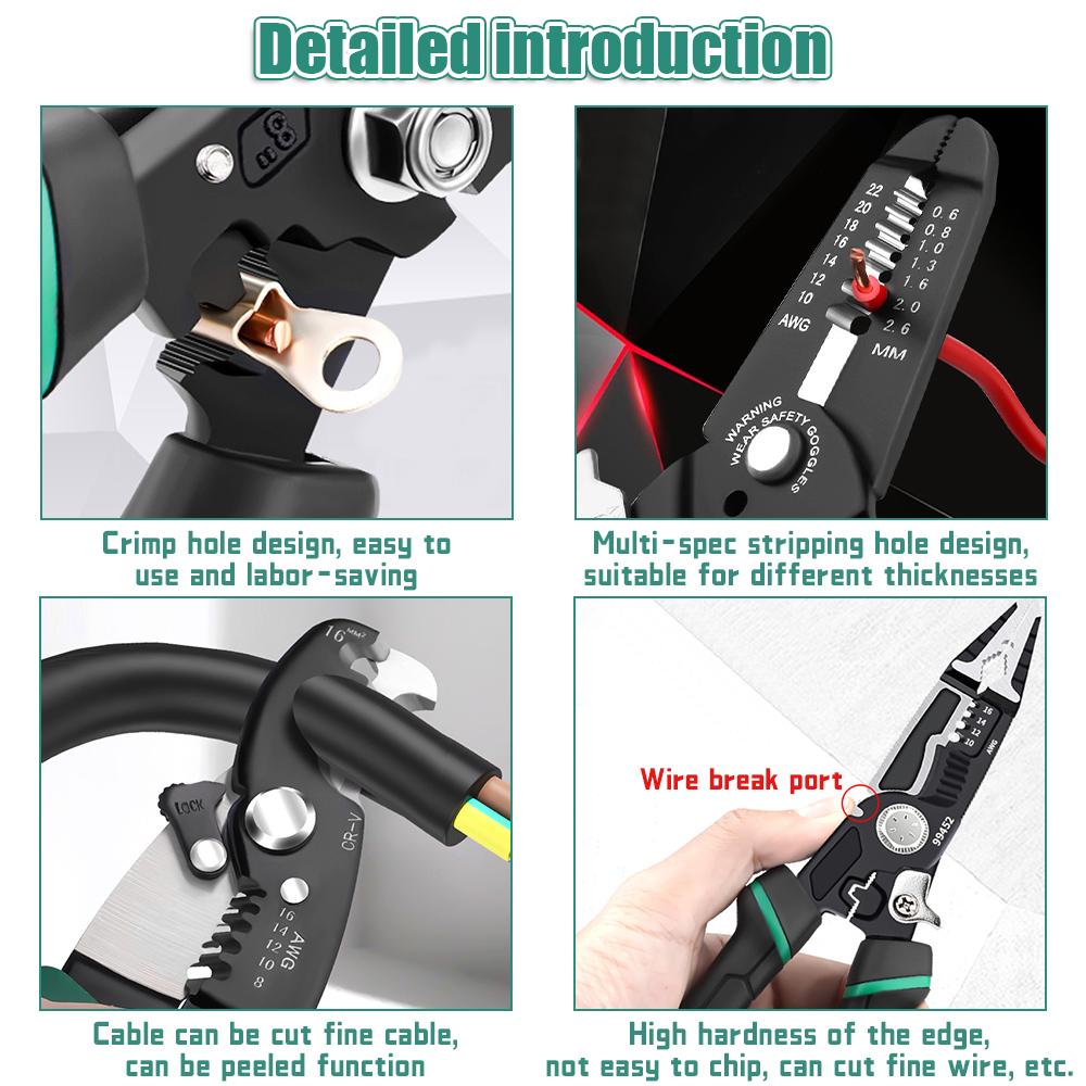 9 In 1 Wire Strippers Cutter Multi-function Nippers Sharp-nosed Peeling Pliers Electric Cable Stripping Electrician Crimpingtool