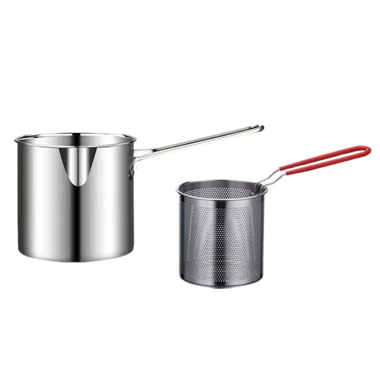 Portable Oil Fryer Deep Pot with Removable Frying Basket, Durable Stainless Steel Compact Filter Kitchen Saving Pot, No Spill for French Fries