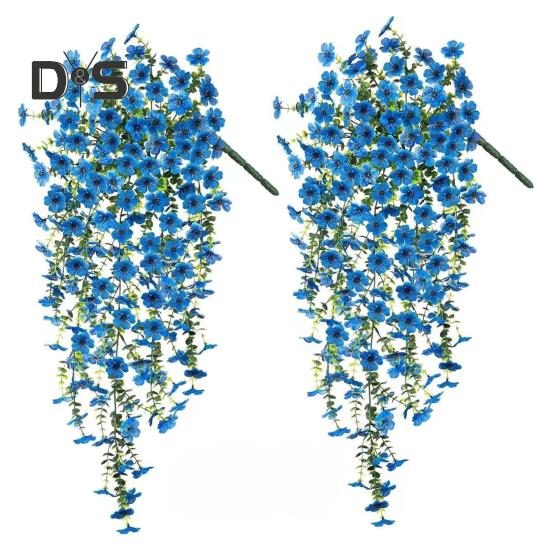 

2 шт. подвесной искусственный фиолетовый цветок устойчивый к ультрафиолетовому излучению реалистичный искусственный шелковый цветок свадебная вечеринка для внутреннего и наружного сада настенное украшение из искусственного цветка синий