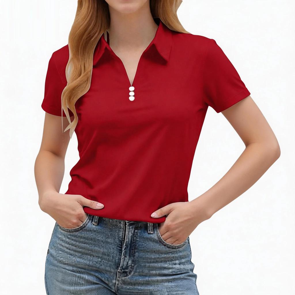 Damen V-Ausschnitt Shirt Lässig Elegant Boho Farb T-Shirt Top