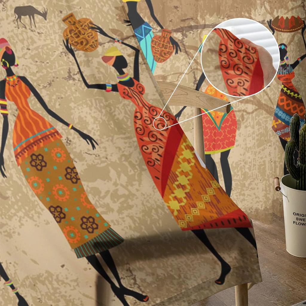 African Woman Dance Culture Vase Modern Tulle Curtains for Living Room Bedroom Home Kitchen Window Sheer Curtains