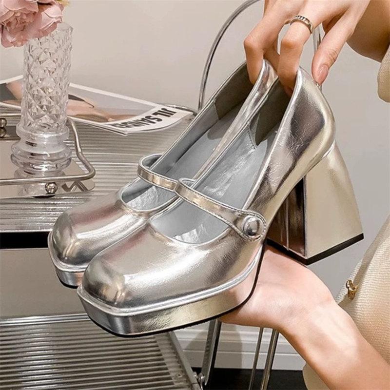 Summer New High Heel Mary Jane Shoes Women's Lolita Shoes Thick Heels Slip On Single Shoes Ladies Retro College Style Pumps