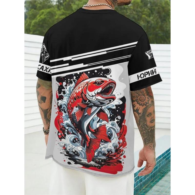 Summer Men's Fishing T-Shirts Short Sleeve Leisure 3d Fish Print Street T-Shirts Fashion Man Tees Loose Casual O-Neck Shirt