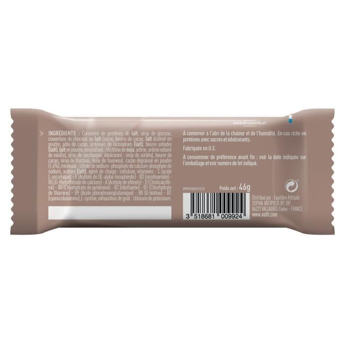 EAFIT Barre Protéinée - Saveur Chocolat - 16g de protéines par barre - 5,5g de MG - faible en sucre