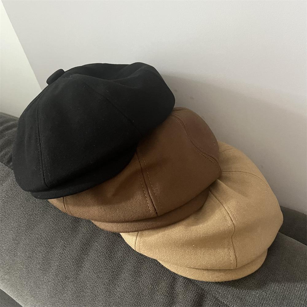 New retro woolen star anise cap casual versatile spring and autumn newsboy hat shows small face