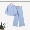 ZANZEA Women 3/4 Sleeve Blouse and Pants Plaid Print Two Piece Suit Sets
